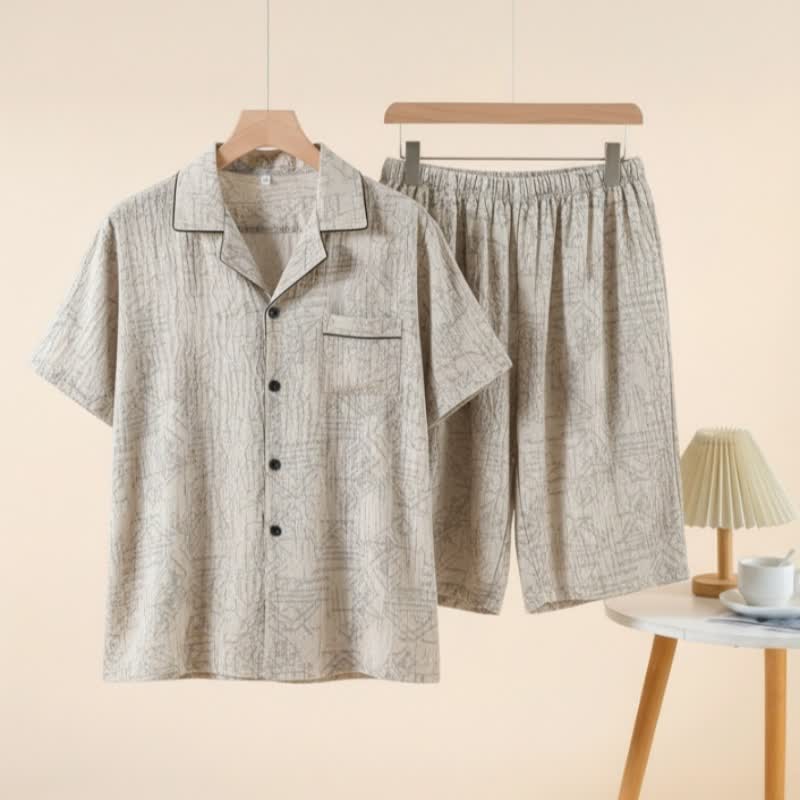 Ownkoti Unisex Style Geometric Pattern Loungewear Set - Beige - 3XL - image 0