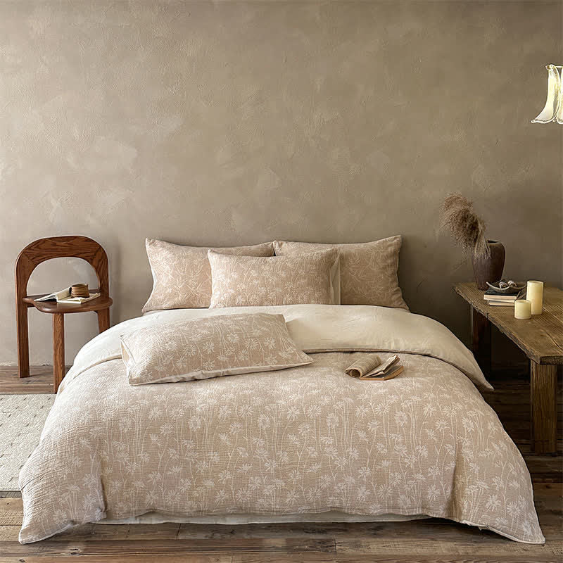Ownkoti Camel Floral Sprig Jacquard Cotton Bedding Set - Camel - Fitted sheet - King - image 0