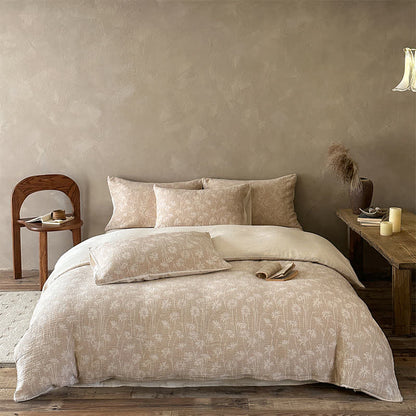 Ownkoti Camel Floral Sprig Jacquard Cotton Bedding Set - Camel - Fitted sheet - King - image 0