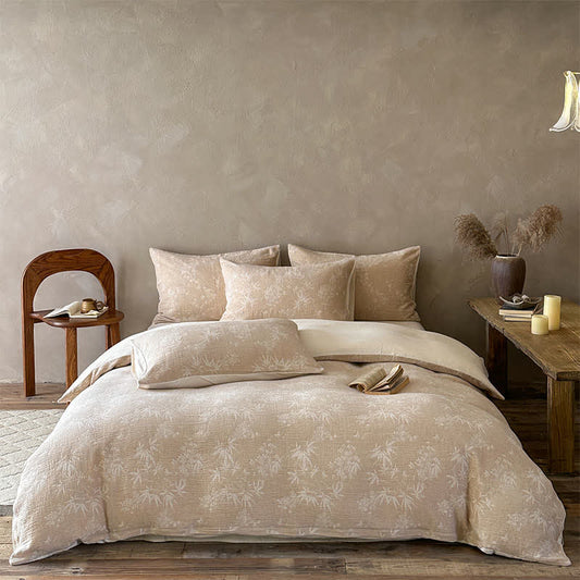 Ownkoti Camel Bamboo Sprig Jacquard Cotton Bedding Set - Camel - Fitted sheet - King - image 0