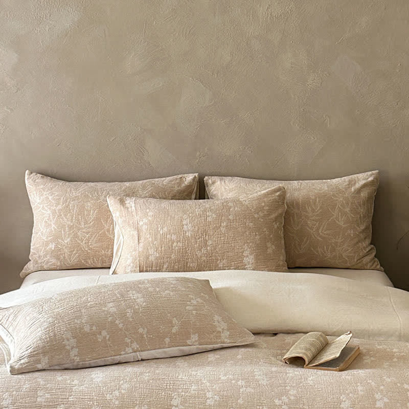 Ownkoti Camel Delicate Floral Sprig Jacquard Cotton Bedding Set - image 2