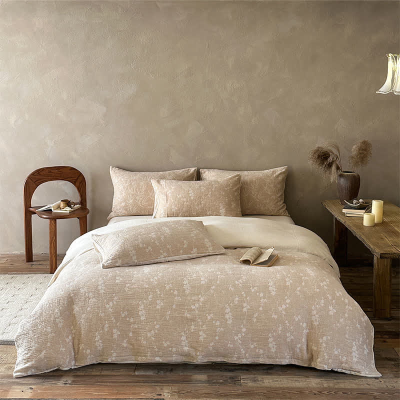 Ownkoti Camel Delicate Floral Sprig Jacquard Cotton Bedding Set - Camel - Fitted sheet - King - image 0