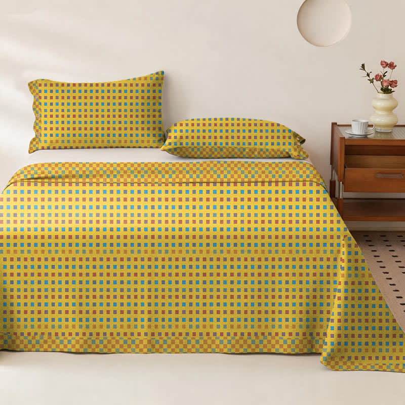 Ownkoti Colorful Grid Cotton Double Gauze Bedspread - Bedspread with 2PCS Pillowcases - King - image 0
