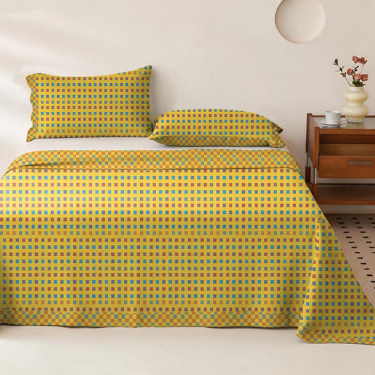 Ownkoti Colorful Grid Cotton Double Gauze Bedspread - Bedspread with 2PCS Pillowcases - King - image 0