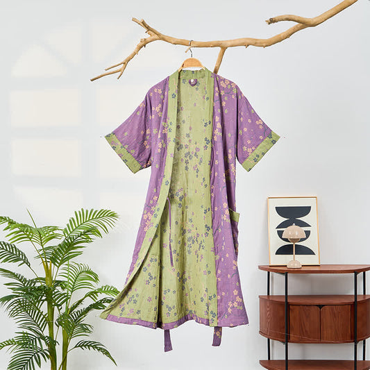 Ownkoti Kimono Style Short Sleeve Muslin Bathrobe - Purple - 2XL - image 0