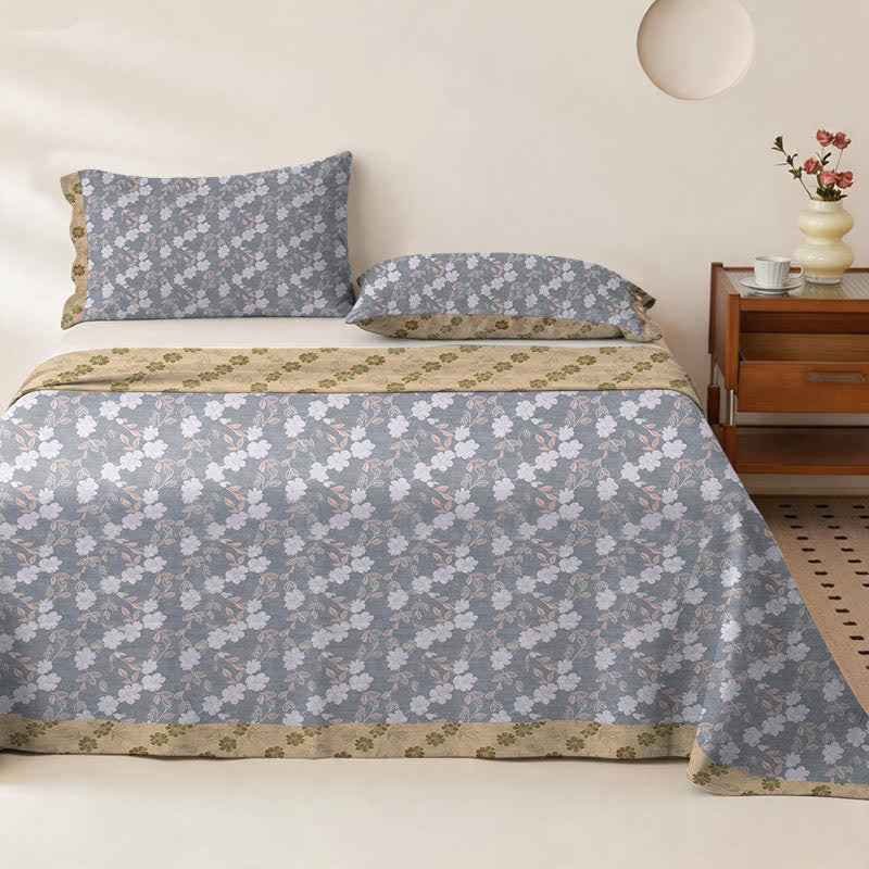 Ownkoti Elegant Floral Cotton Double Gauze Bedspread - Bedspread with 2PCS Pillowcases - King - Grey&Yellow - image 3