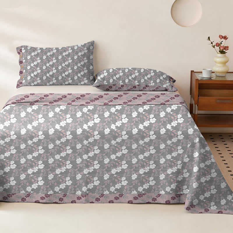 Ownkoti Elegant Floral Cotton Double Gauze Bedspread - Bedspread with 2PCS Pillowcases - King - Grey&Pink - image 6