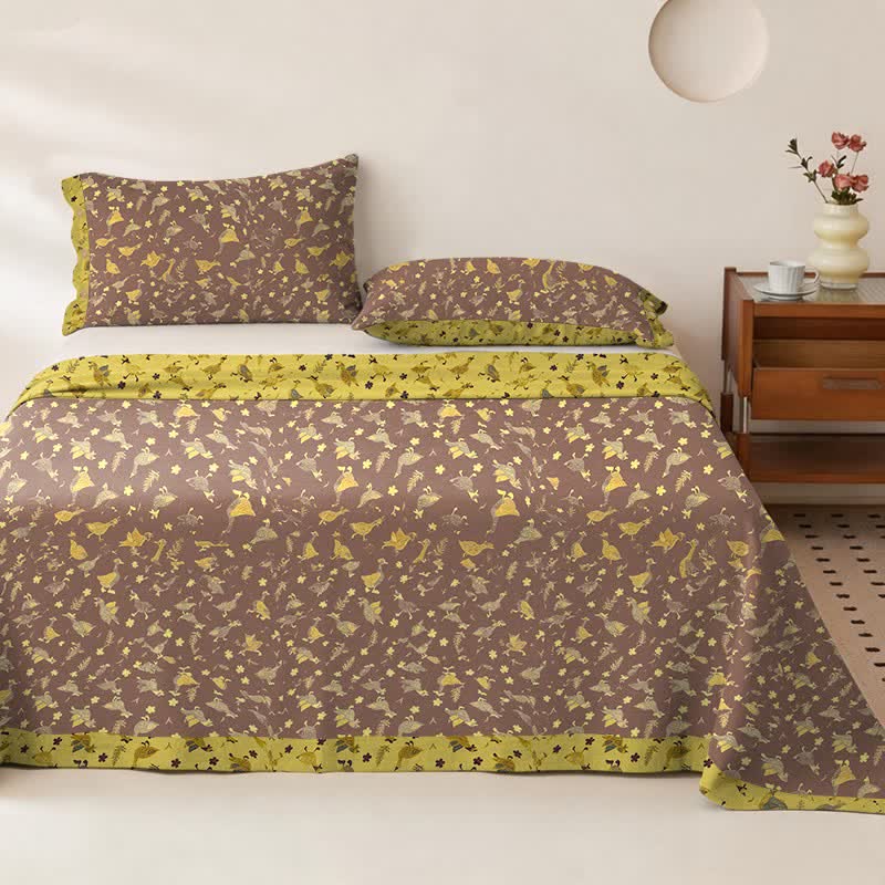 Ownkoti Duck & Floral Cotton Double Gauze Bedspread - Bedspread with 2PCS Pillowcases - King - image 0