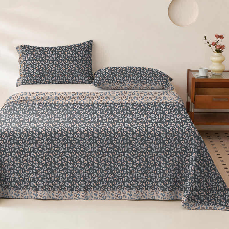 Ownkoti Leopard Print Cotton Double Gauze Bedspread - Bedspread with 2PCS Pillowcases - King - Blue - image 4
