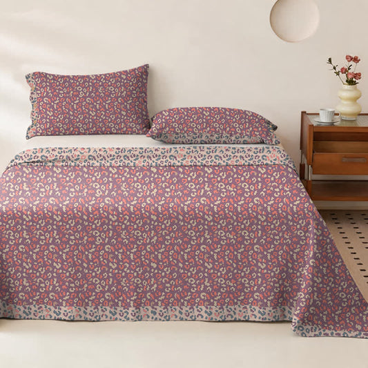 Ownkoti Leopard Print Cotton Double Gauze Bedspread - Bedspread with 2PCS Pillowcases - King - Red - image 0