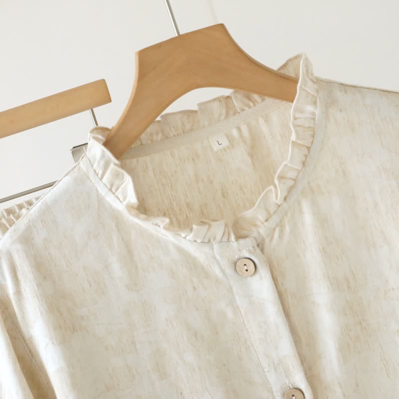Ownkoti Ruffle Trim Cotton Linen Women's Pajamas - image 4