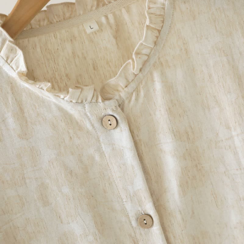 Ownkoti Ruffle Trim Cotton Linen Women's Pajamas - image 5