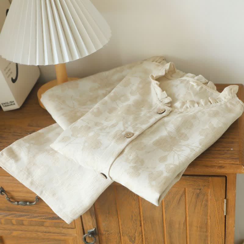 Ownkoti Ruffle Trim Cotton Linen Women's Pajamas - image 1