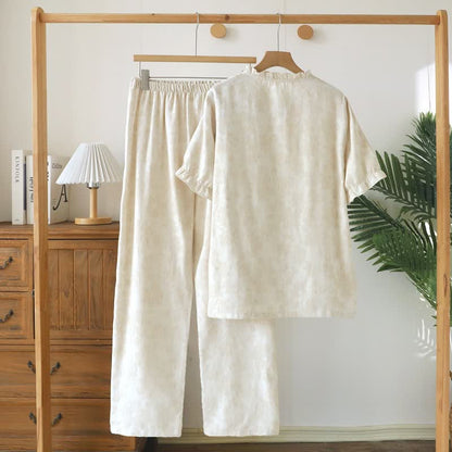 Ownkoti Ruffle Trim Cotton Linen Women's Pajamas - image 3