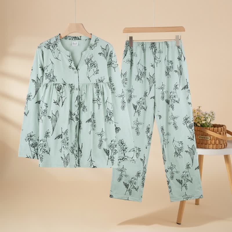 Ownkoti Floral Cotton 3/4 Sleeve Women's Pajamas - Green - XXL - image 4