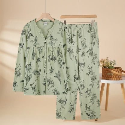 Ownkoti Floral Cotton 3/4 Sleeve Women's Pajamas - DarkGreen - XXL - image 0