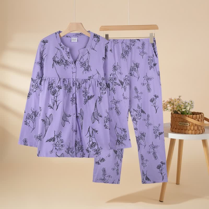 Ownkoti Floral Cotton 3/4 Sleeve Women's Pajamas - Purple - XXL - image 2