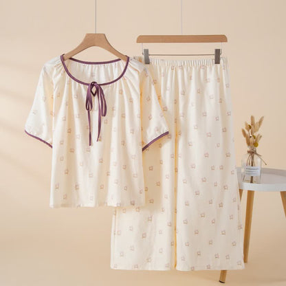 Ownkoti Floral Cotton Tie Neck Women's Pajamas - Dark Purple - XL - image 5