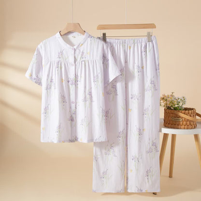 Ownkoti Elegant Purple Floral Cotton Gauze Pajamas - Purple - XL - image 0