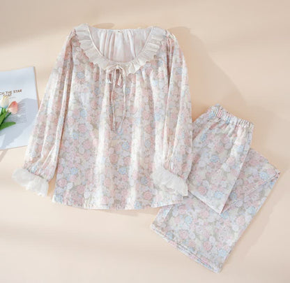 Ownkoti Rustic Floral Cotton Gauze Ruffle Pajamas - Pink - XL - image 1