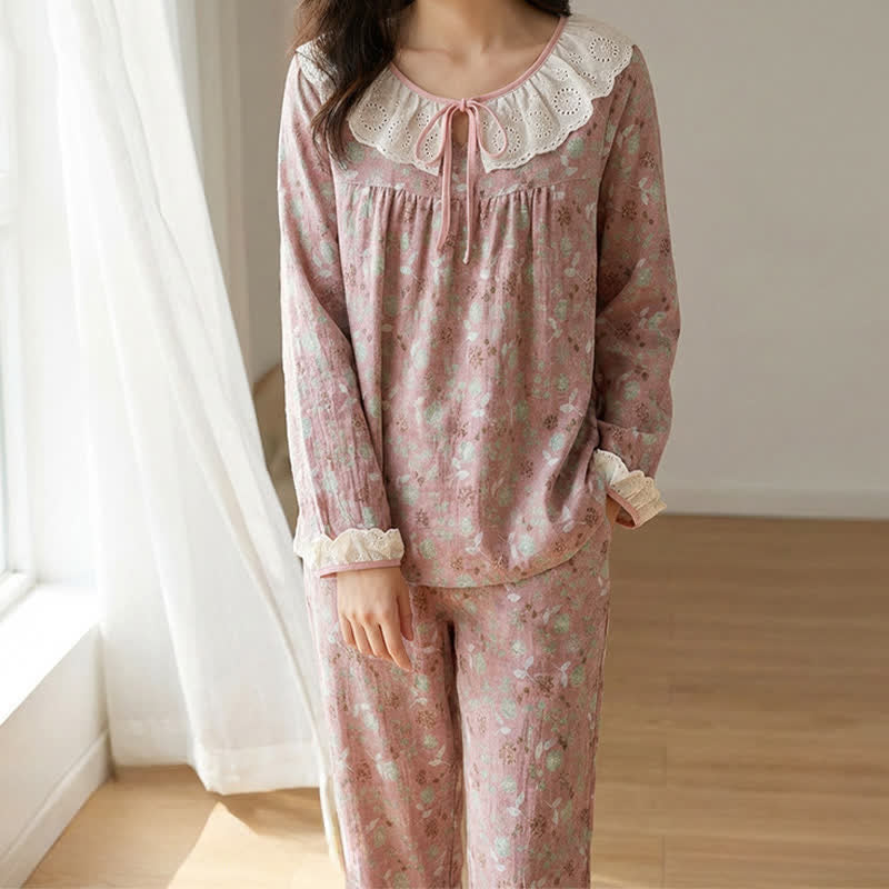 Ownkoti Rose Cotton Gauze Lace Loungewear Set - image 3