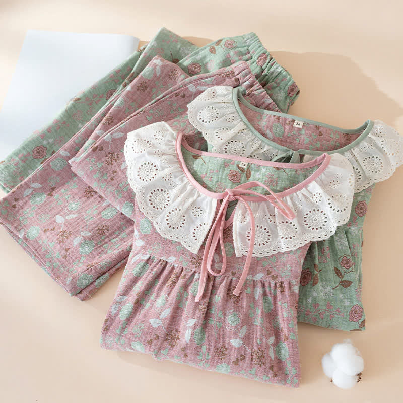 Ownkoti Rose Cotton Gauze Lace Loungewear Set - image 1
