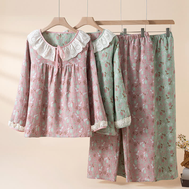 Ownkoti Rose Cotton Gauze Lace Loungewear Set - image 0