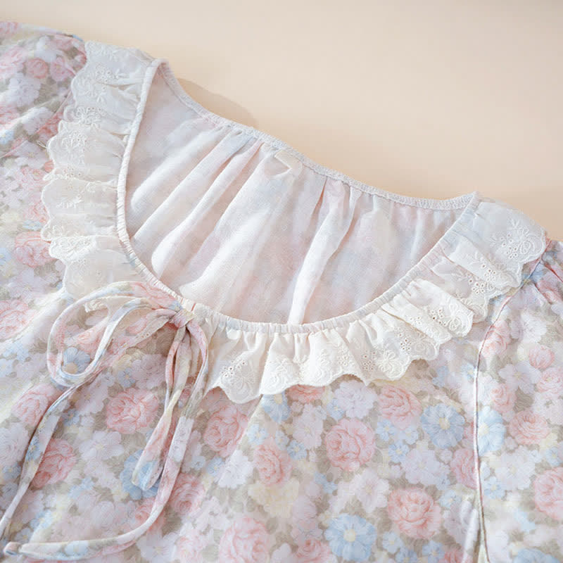 Ownkoti Rustic Floral Cotton Gauze Ruffle Pajamas - image 5