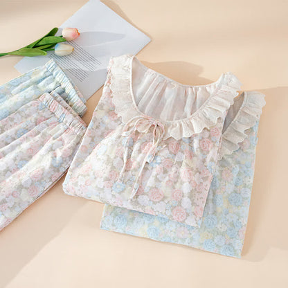 Ownkoti Rustic Floral Cotton Gauze Ruffle Pajamas - image 2