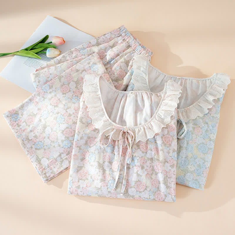 Ownkoti Rustic Floral Cotton Gauze Ruffle Pajamas - image 0