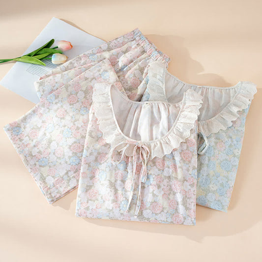 Ownkoti Rustic Floral Cotton Gauze Ruffle Pajamas - image 0