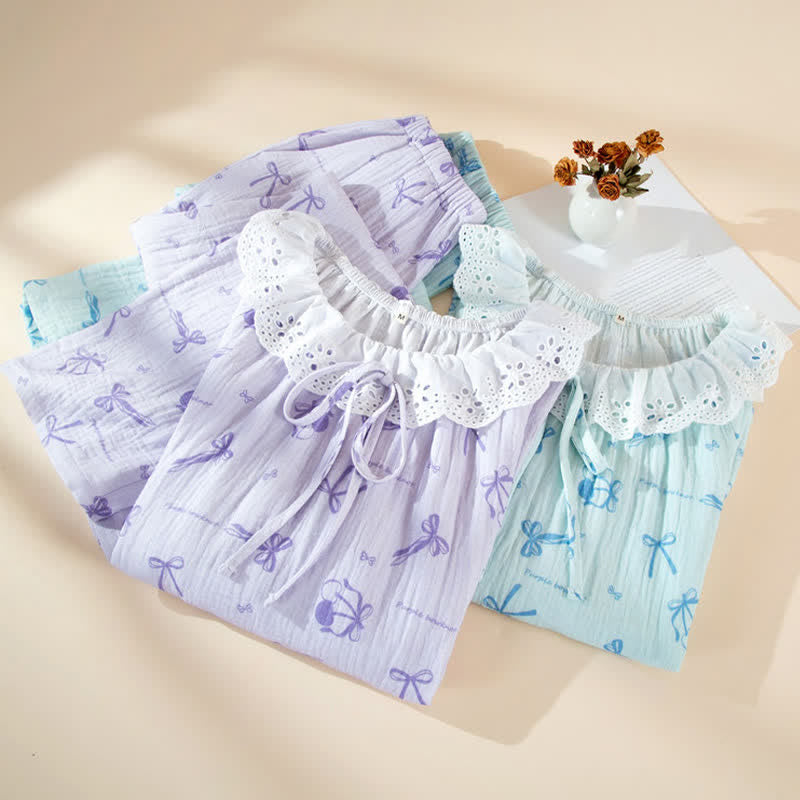 Ownkoti Sweet Cherry & Bow Cotton Gauze Pajamas - image 1