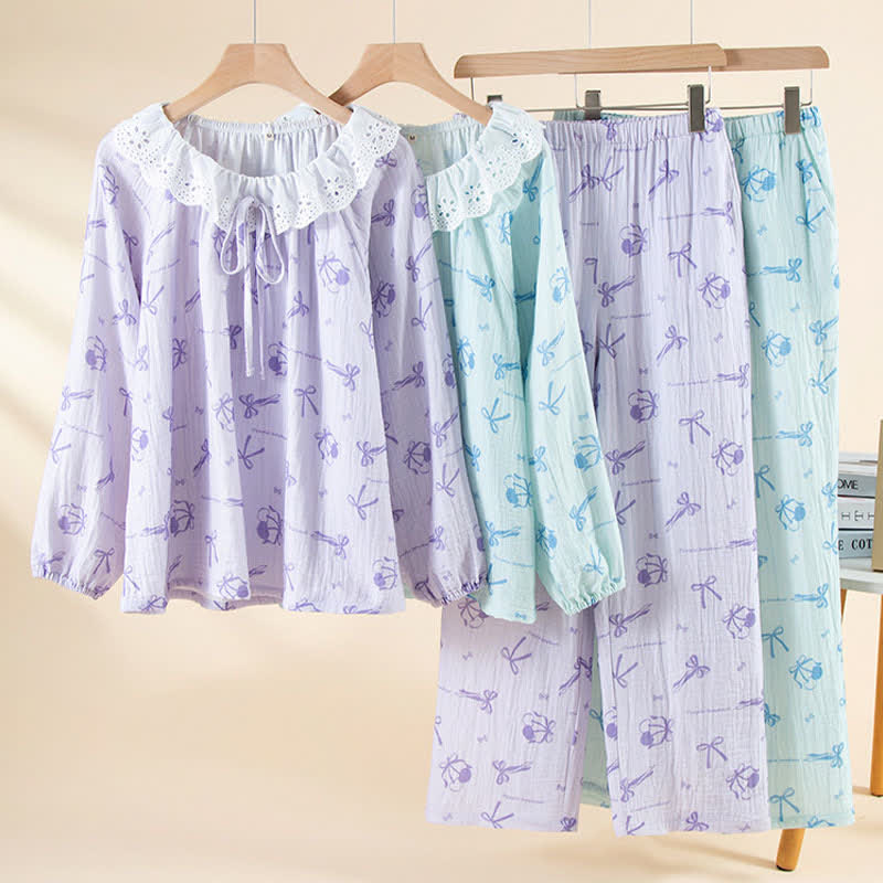 Ownkoti Sweet Cherry & Bow Cotton Gauze Pajamas - image 0