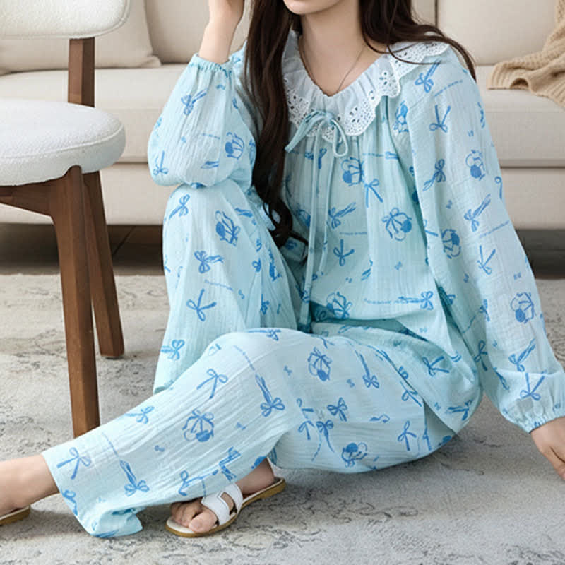 Ownkoti Sweet Cherry & Bow Cotton Gauze Pajamas - image 10
