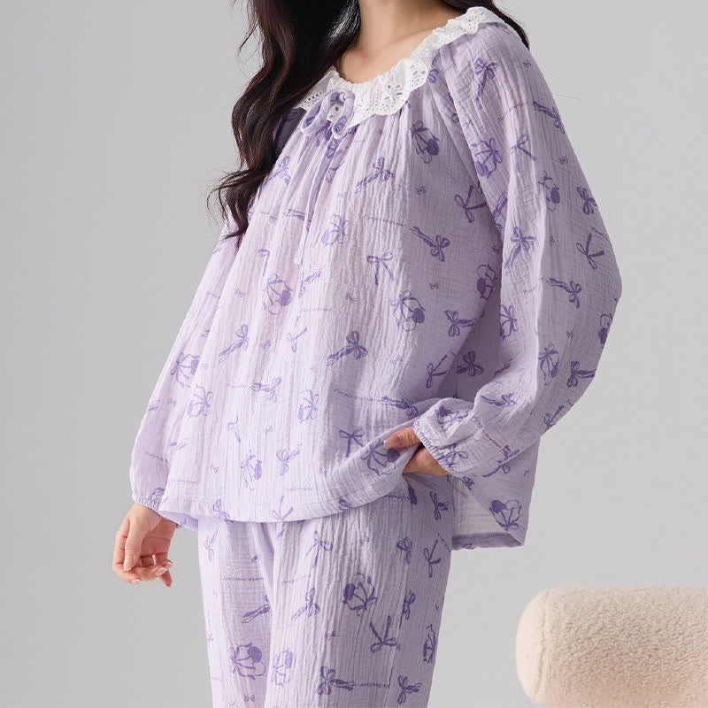 Ownkoti Sweet Cherry & Bow Cotton Gauze Pajamas - image 5