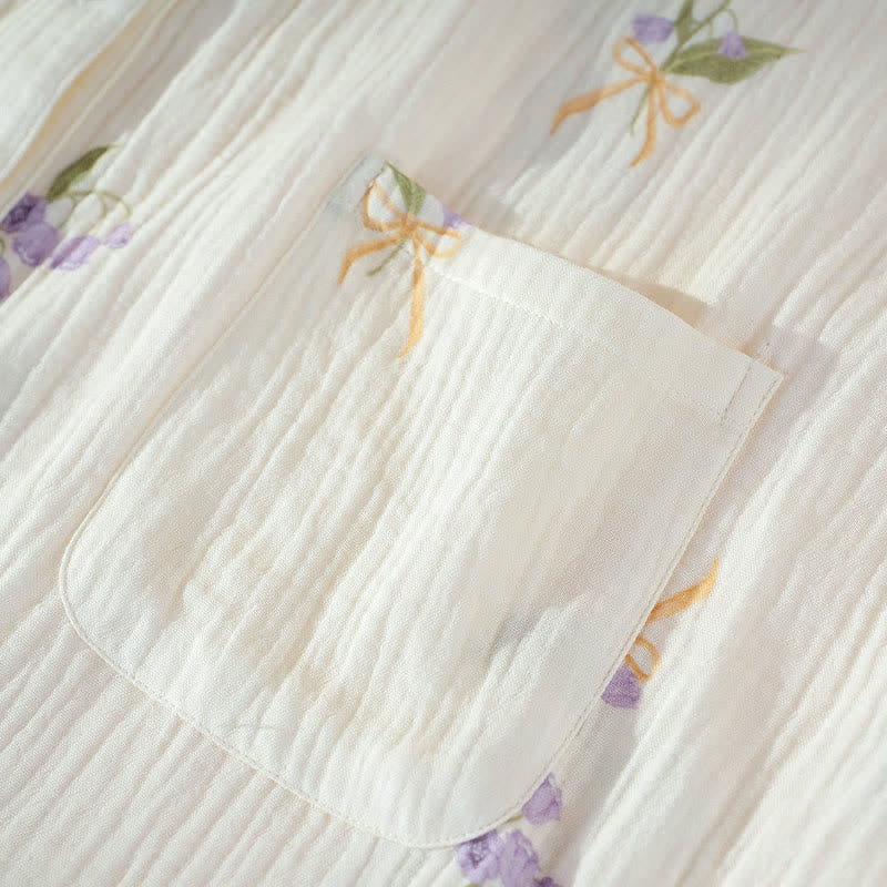 Ownkoti Purple Floral Cotton Gauze Ruffle Pajamas - image 6