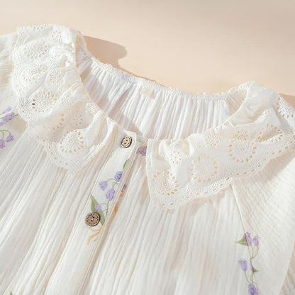Ownkoti Purple Floral Cotton Gauze Ruffle Pajamas - image 5