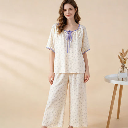 Ownkoti Floral Cotton Tie Neck Women's Pajamas - image 2