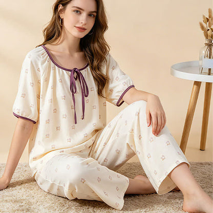 Ownkoti Floral Cotton Tie Neck Women's Pajamas - image 6