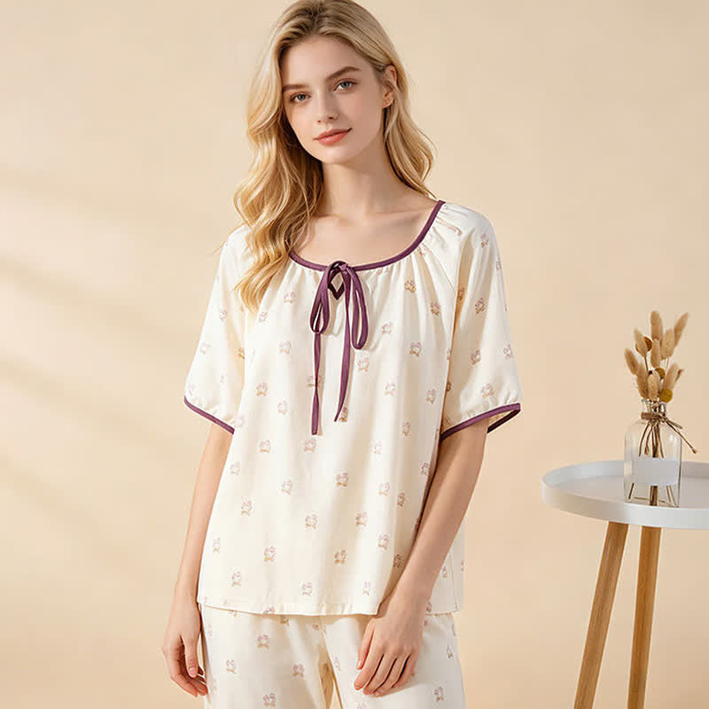 Ownkoti Floral Cotton Tie Neck Women's Pajamas - image 8