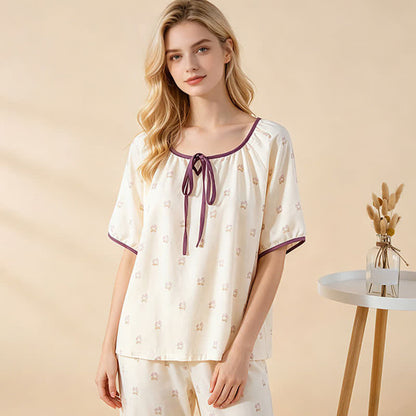 Ownkoti Floral Cotton Tie Neck Women's Pajamas - image 8