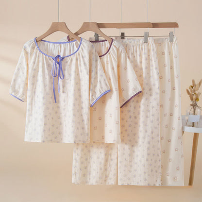Ownkoti Floral Cotton Tie Neck Women's Pajamas - image 0