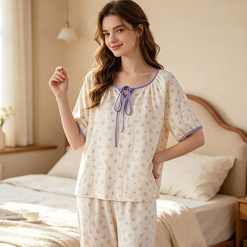 Ownkoti Floral Cotton Tie Neck Women's Pajamas - image 3