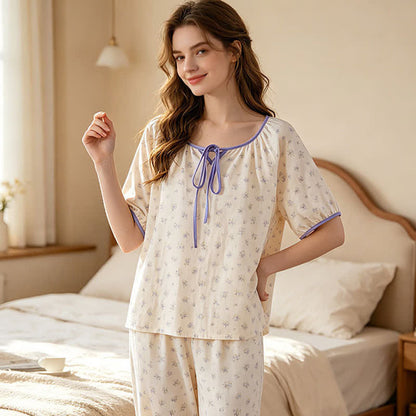 Ownkoti Floral Cotton Tie Neck Women's Pajamas - image 3