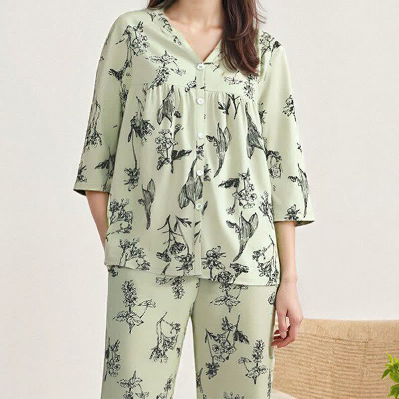 Ownkoti Floral Cotton 3/4 Sleeve Women's Pajamas - image 1