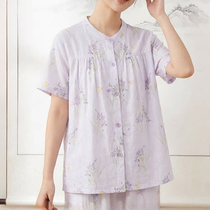Ownkoti Elegant Purple Floral Cotton Gauze Pajamas - image 3