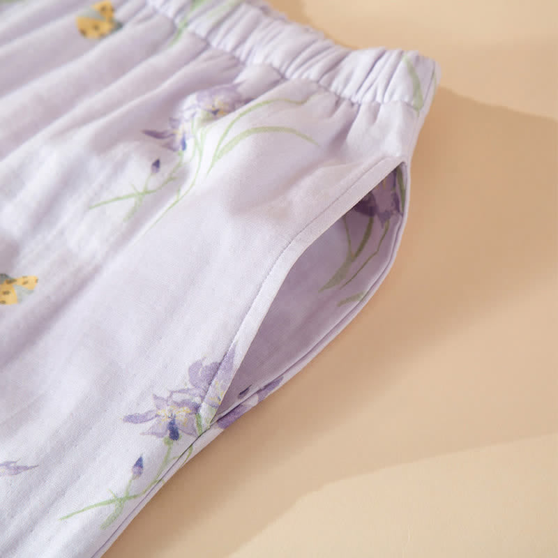 Ownkoti Elegant Purple Floral Cotton Gauze Pajamas - image 7