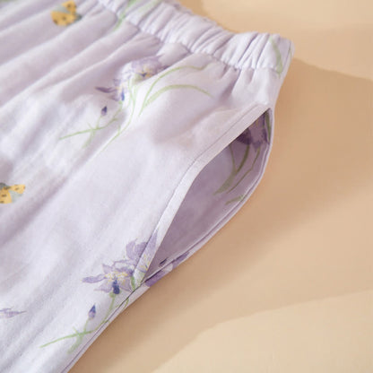 Ownkoti Elegant Purple Floral Cotton Gauze Pajamas - image 7