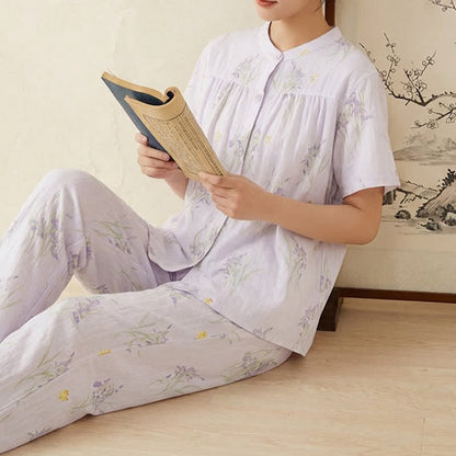 Ownkoti Elegant Purple Floral Cotton Gauze Pajamas - image 2