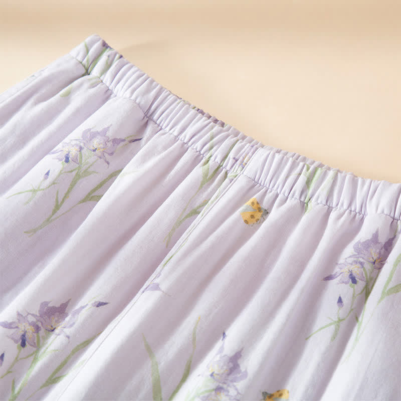 Ownkoti Elegant Purple Floral Cotton Gauze Pajamas - image 6